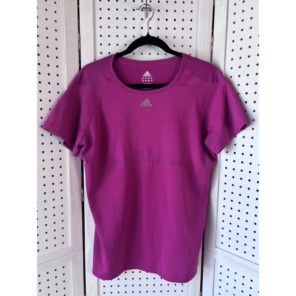 Adidas Pink Women's Lg Short SLV Active Athletic Tee Shirt Running Workout